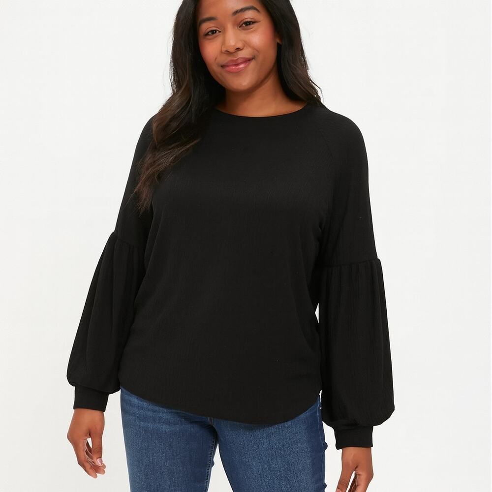 Status by Chenault Women’s Size S Black Pullover Top Blouson Sleeves Hi Low Hem